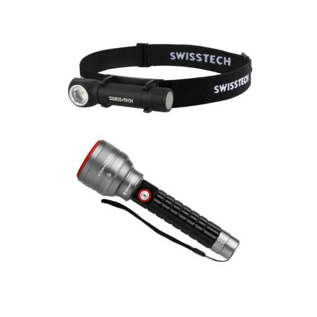 SWISS-TECH Lampkit, 1st ficklampa och 1st pannlampa uppladdningsbart