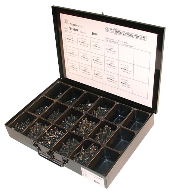 Sortimentslåda svart plåtskruv torx RTS 3,5–4,8 mm 1350-delars