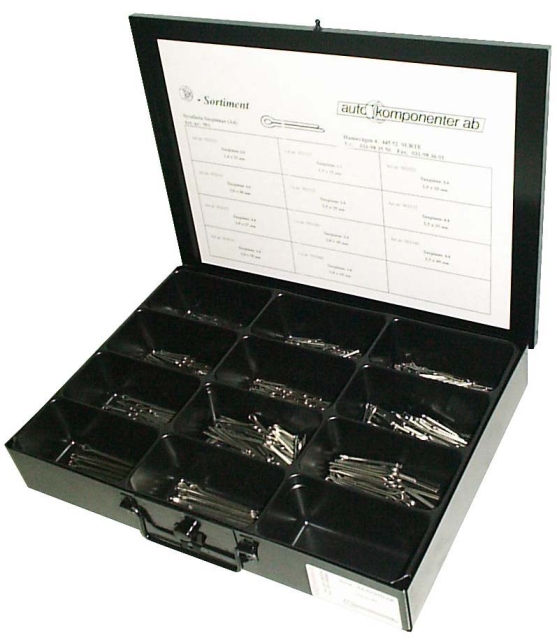 Sortimentslåda saxpinnar syrafasta A4 1,0–5,0 mm 920-delars