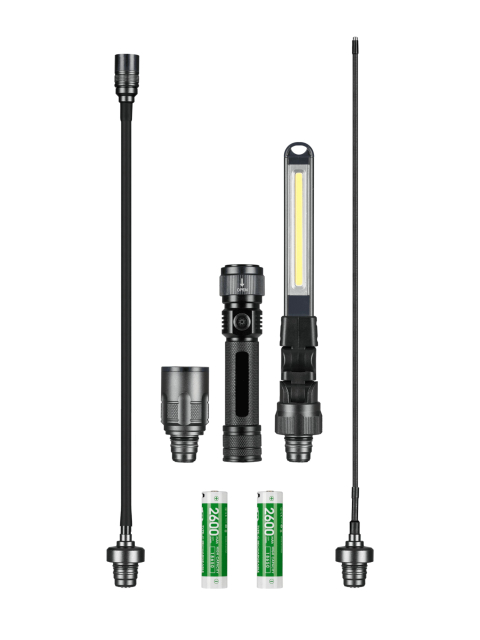 Ficklampa med 4st utbytbara huvuden och 2st batterier