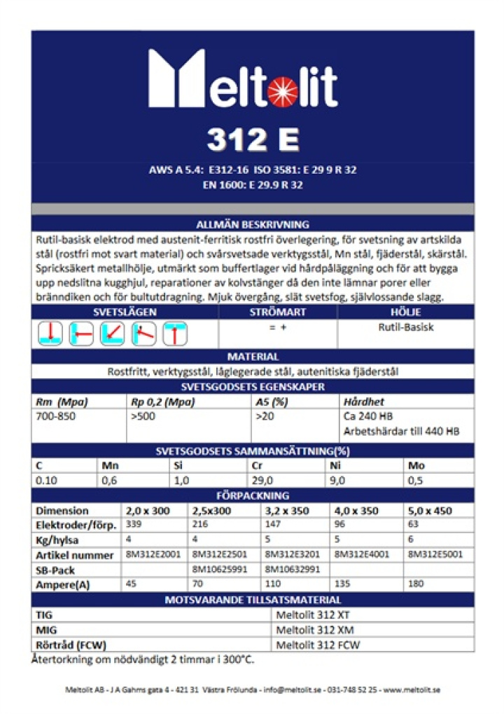 Elektrod 312 E 2,5x300mm 4 kg:s Hylsa i gruppen Maskiner / Svetsar & plasmaskärare / Svetstillbehör hos PT Verktyg (44-8M312E2501)