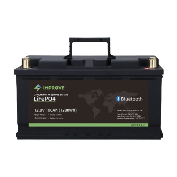 Lithium batteri 12v 100AH BMS100A Bluetooth i gruppen El & belysning / Strömförsörjning / Batterier & laddare / Fordonsbatterier & laddare / Fordonsbatterier hos PT Verktyg (93-IMP-RV12V100AH-BLUE)